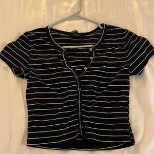 Forever 21 Black and White Striped Crop Top